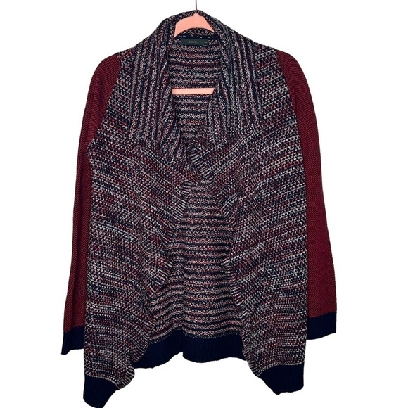 THML Colorblock Red, Navy, & White Draped Front Cardigan - Picture 3 of 12